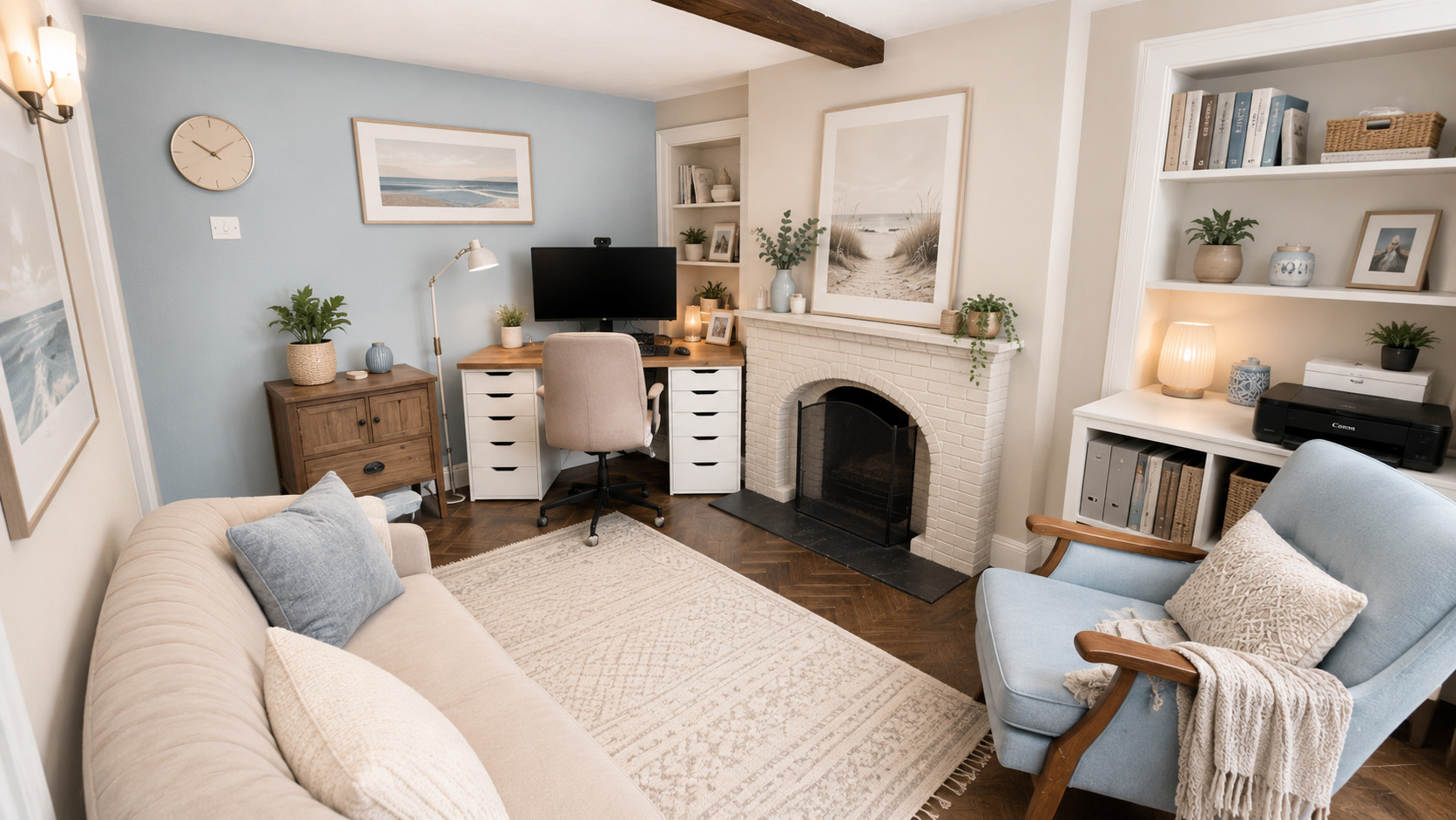 Home office transformed using the Coastal Calm AI palette